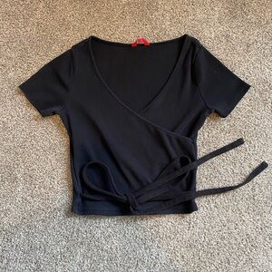 Guess Black Wrap Crop Top with Tie Waist